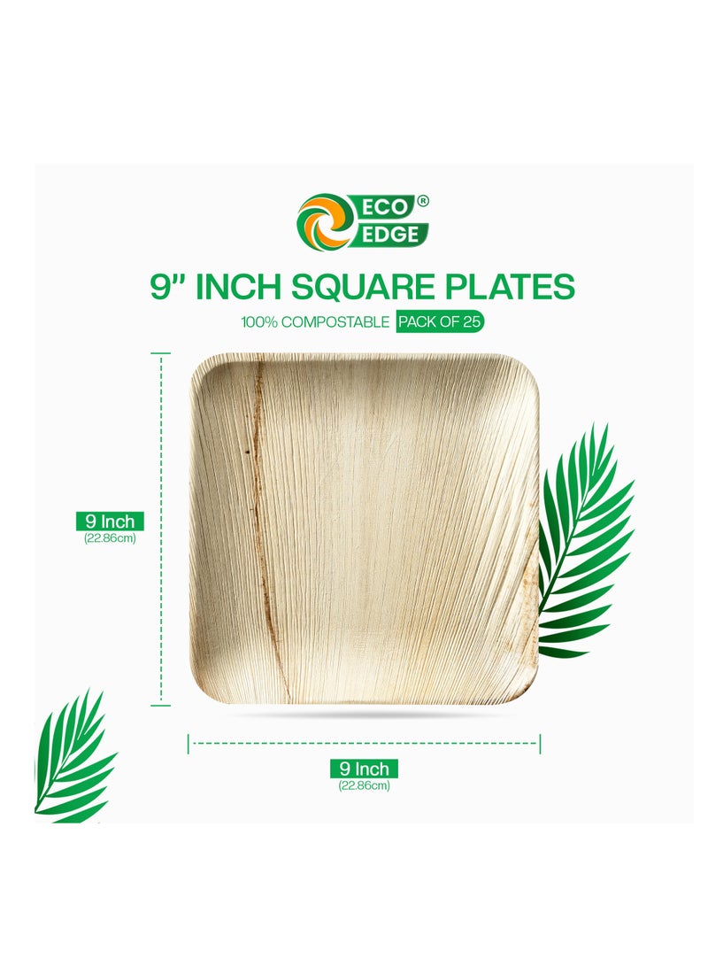 EcoEdge 9 Inch Square Areca Palm Leaf Disposable Plates (Pack of 25) | Fully Compostable, Organic, Biodegradable, Eco-Friendly and Naturally Disposable | Great for Parties & Travel | 100% Sustainable - Image 5
