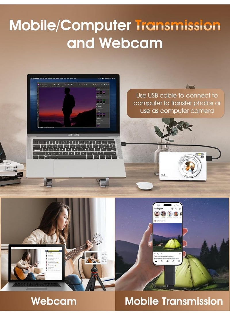 AMBERJACK Digital Camera Autofocus 4K Vlogging Camera for Photography with 32GB Card,48MP Portable Compact Point and Shoot Digital Camera for Teens Adult Beginner with 16X Zoom Anti Shake 2 Batteries(White)  - Image 4