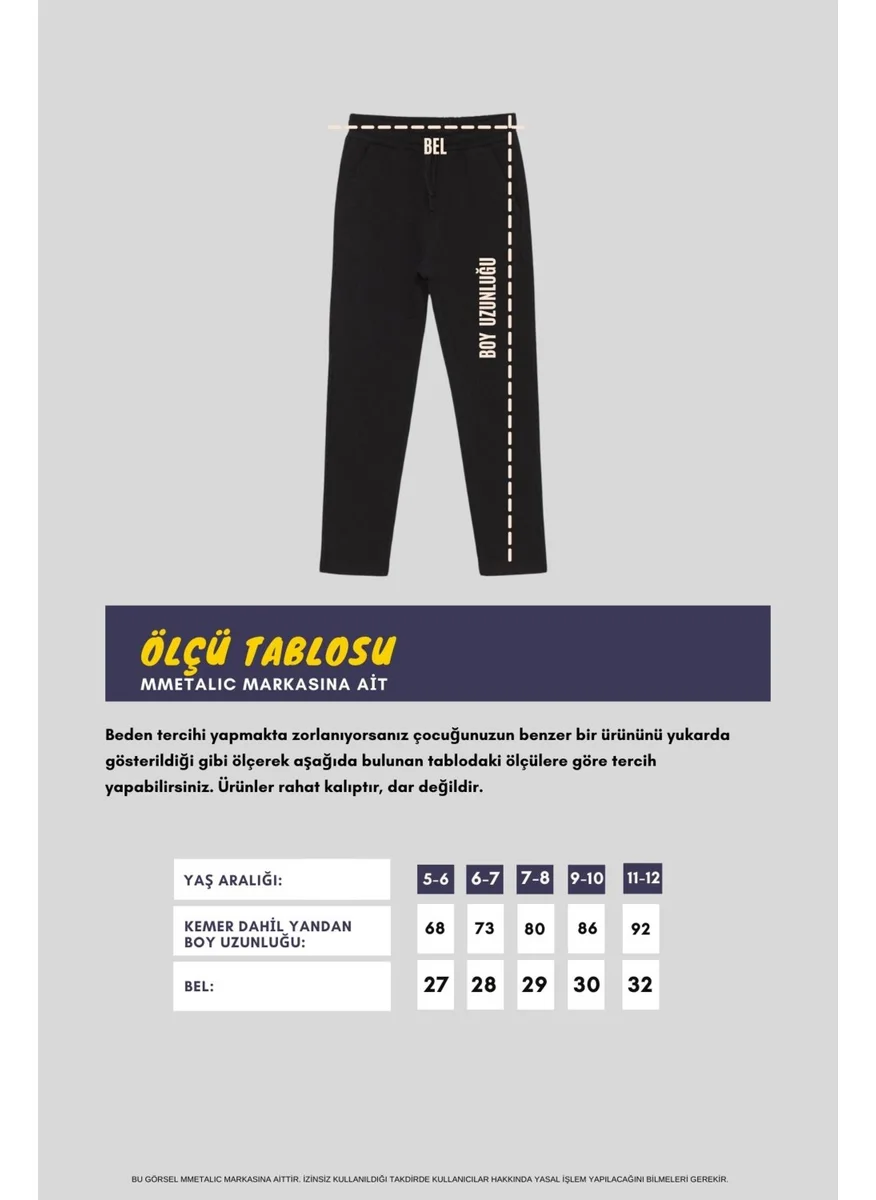 mmetalic Black Thick Cotton Elastic Waist Side Pocket 5-6-7-8-9-10-11-12 Years Old Boy Tracksuit Bottoms