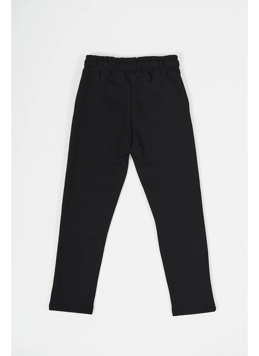 mmetalic Black Thick Cotton Elastic Waist Side Pocket 5-6-7-8-9-10-11-12 Years Old Boy Tracksuit Bottoms
