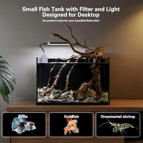 WURJHSONG 2.8 Gallon Small Aquarium Set Glass Fish Tank,Nano Nature Aquarium Kit with Waterfall Filter and Light for Beginners and Children to Keep Betta Fish, Goldfish, Shrimp, and Aquatic Plants - Image 2