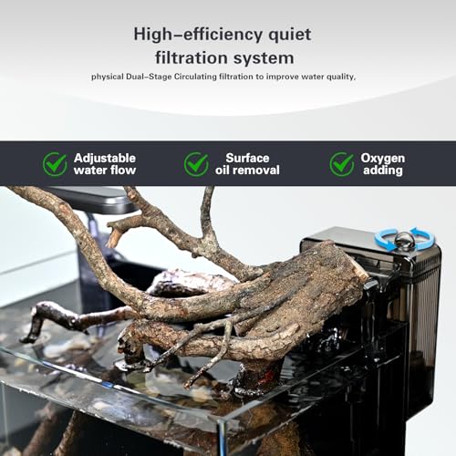 WURJHSONG 2.8 Gallon Small Aquarium Set Glass Fish Tank,Nano Nature Aquarium Kit with Waterfall Filter and Light for Beginners and Children to Keep Betta Fish, Goldfish, Shrimp, and Aquatic Plants - Image 3