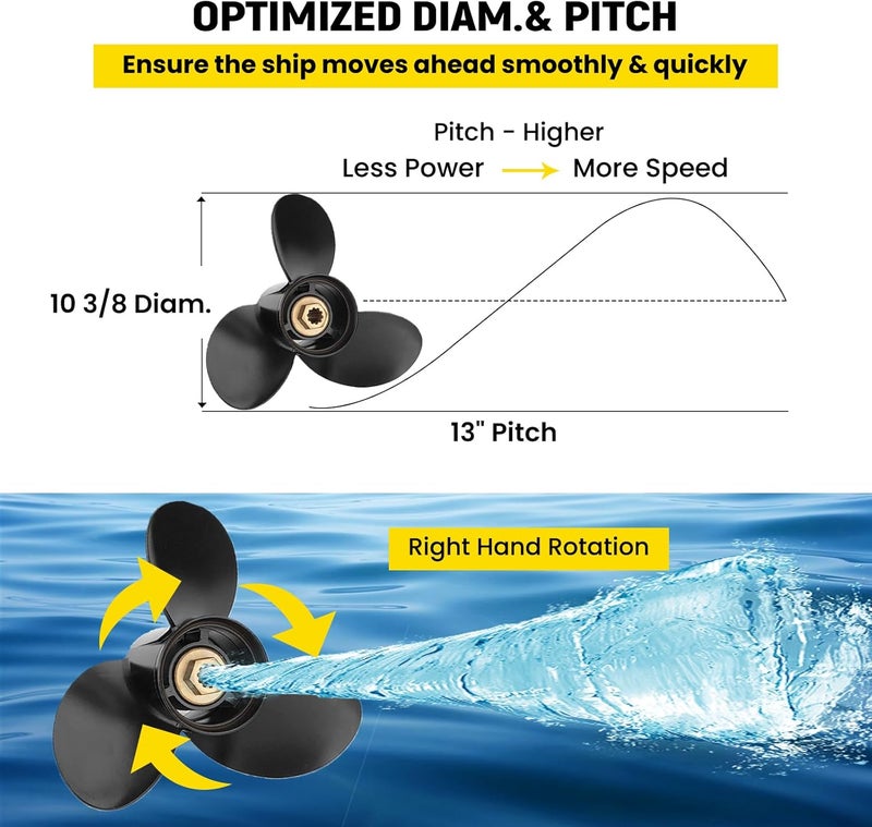 VIF Jason Marine 10 3/8 x 13 Aluminum Outboard Propeller for Mercury Engines 9.9-25HP - Image 4