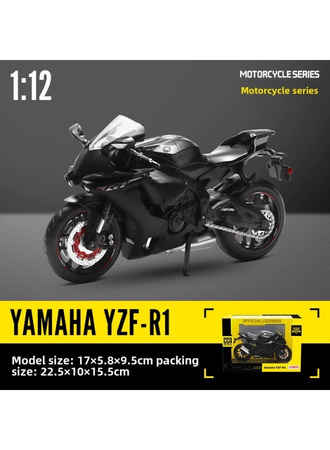 Yamaha YZFR1 Motorcycle Model Toy Simulation Alloy Locomotive Car Model Boy Car Collection Hand Ornaments-Color:Yamaha YZFR1-Black [Genuine Authorized Collection Silent Light Belt Base]]  - Image 1