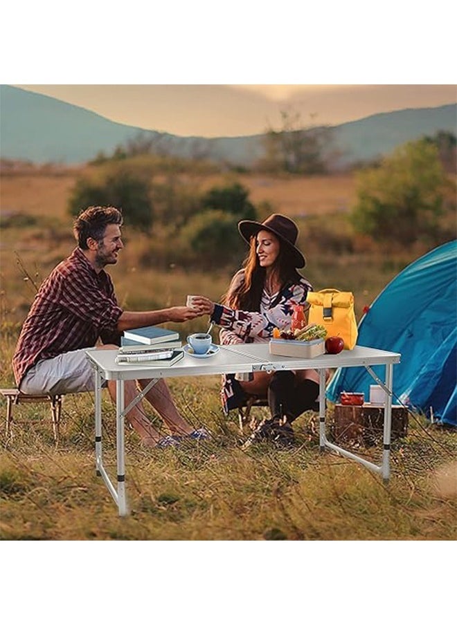 WEMART Folding Table, 1.2M Folding Picnic Table, Aluminum Portable Camping Table with Handle, Adjustable Height Plastic Table for Picnic, Party, BBQ (White)  - Image 2