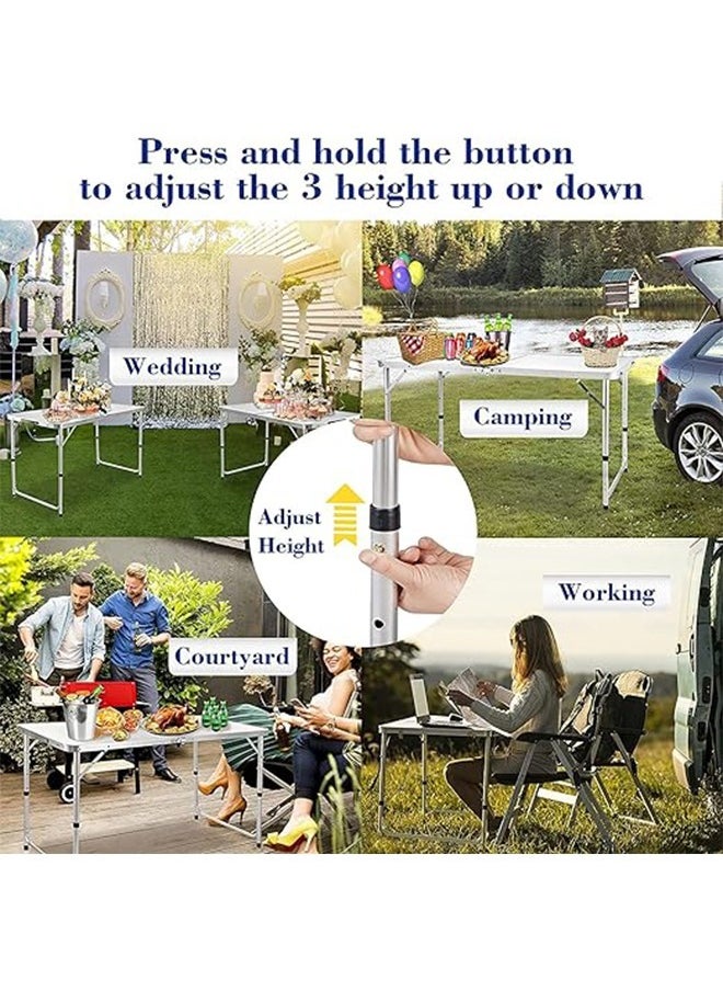 WEMART Folding Table, 1.2M Folding Picnic Table, Aluminum Portable Camping Table with Handle, Adjustable Height Plastic Table for Picnic, Party, BBQ (White)  - Image 5