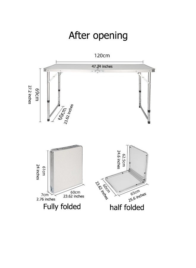 WEMART - Folding Table, 1.2M Folding Picnic Table, Aluminum Portable Camping Table with Handle, Adjustable Height Plastic Table for Picnic, Party, BBQ (White) - Image 1