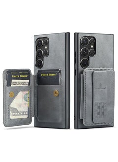 Generic For Samsung Galaxy S24 Ultra Oil Wax Cow Leather Card Holder Back Phone Case(Grey) 