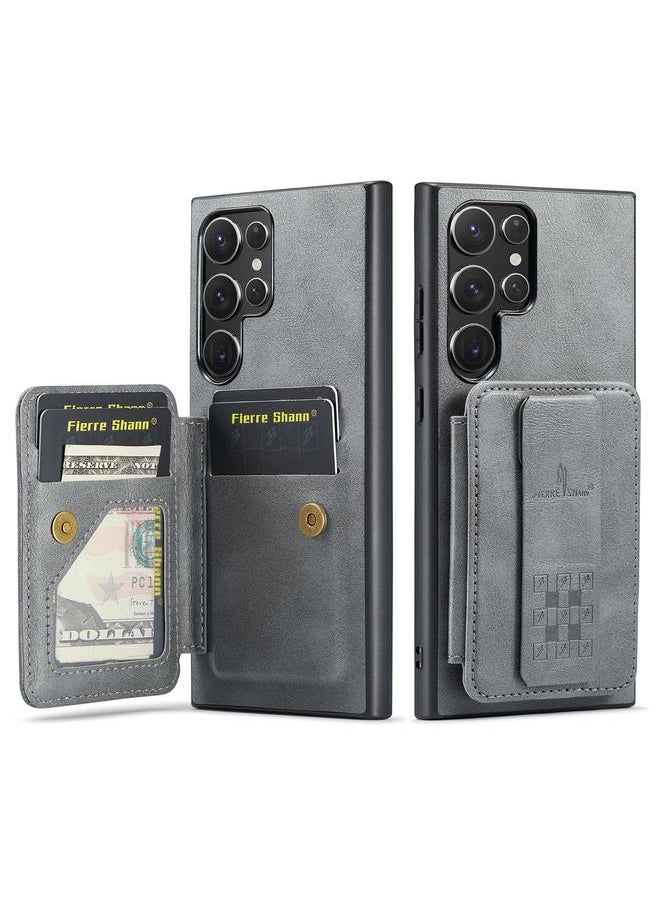 Generic For Samsung Galaxy S24 Ultra Oil Wax Cow Leather Card Holder Back Phone Case(Grey) 