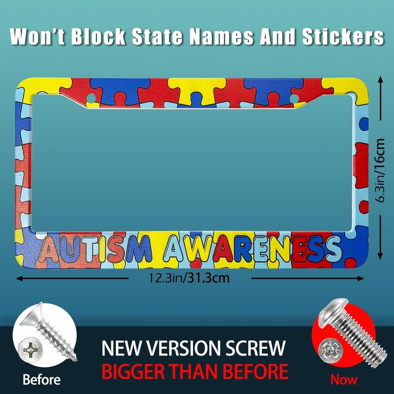 ARESD Autism Awareness License Plate Frames - Colorful Puzzle Design, 2 Pack - Image 2