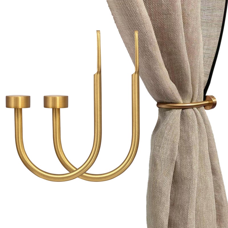 ARNORX Quality Curtain Holdbacks, Solid Steel Curtain Holdback with Disk Finial,Electroplate Finishes, Set of 2 Window Curtain Tieback Hooks, Warm Gold - Image 1