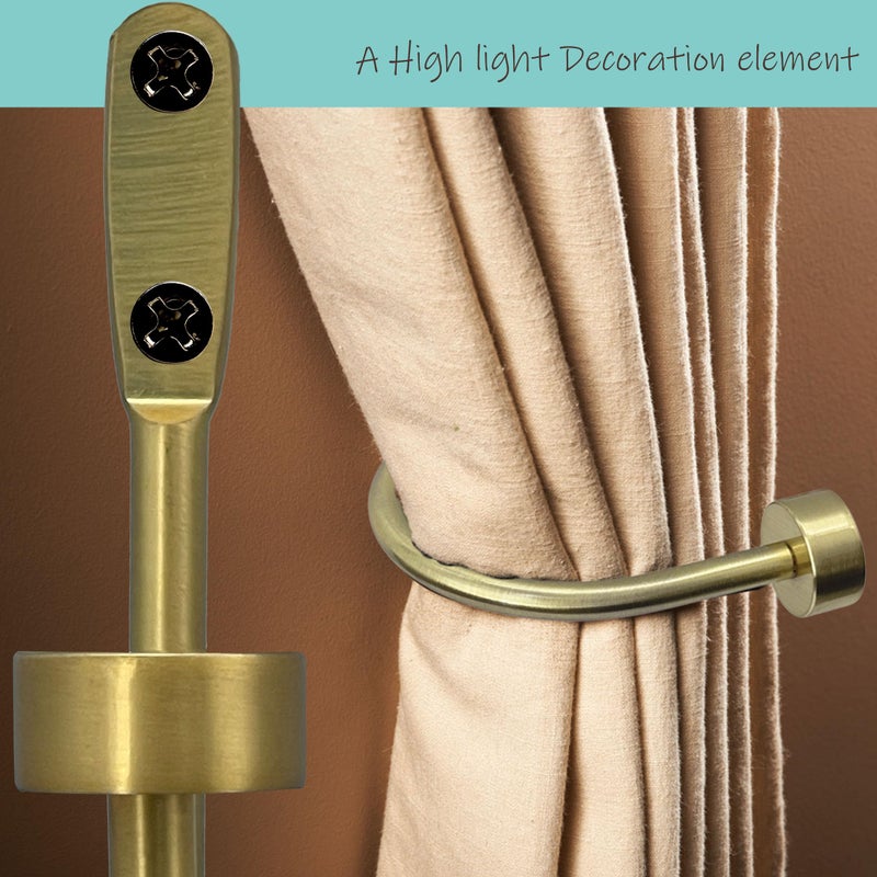 ARNORX Quality Curtain Holdbacks, Solid Steel Curtain Holdback with Disk Finial,Electroplate Finishes, Set of 2 Window Curtain Tieback Hooks, Warm Gold - Image 2