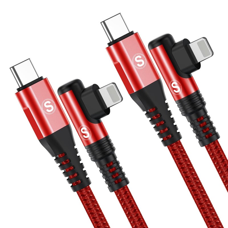sweguard USB-C to Lightning Cable [2-Pack, 2M] 90 Degree iPhone Fast Charger, Power Delivery PD Compatible, Nylon Braided Type-C to Lightning cable for iPhone 14/13/12/11/Pro/Pro Max/Mini/XS/8/SE - Image 1