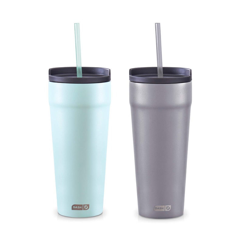 DASH 20oz Tumbler with SpillProof Lid and Straw Stainless Steel Vacuum Insulated Coffee Tumbler Cup Double Wall Powder Coated Travel Mug Pack of 2 GreyAqua