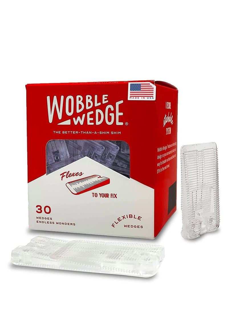 WOBBLE WEDGES Wobble Wedges Flexible Plastic Shims 30 Pack MADE IN USA Multi-Purpose Shim Wedges for Home Improvement & Work Plastic Wedge Table Shims for Leveling Toilet Shims & Furniture Levelers - Clear  - Image 1
