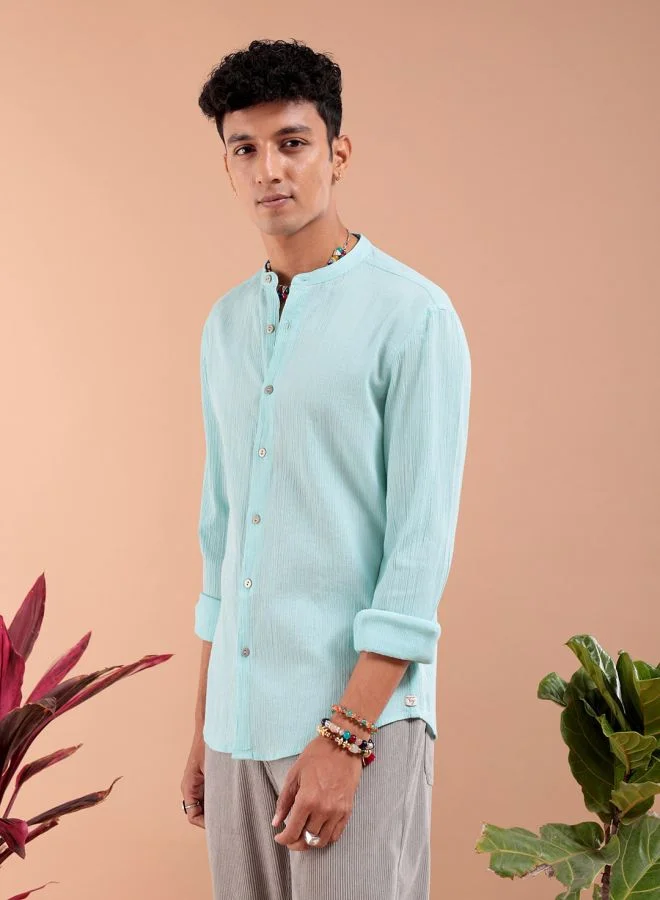 The Indian Garage Co Men Slim Fit Solid Full Sleeves Mandarin Collar Resort Wear Shirt