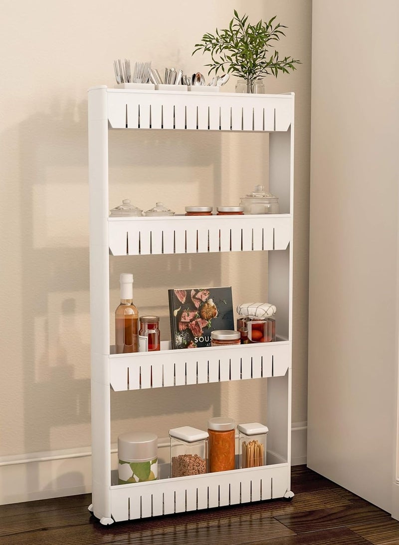 Reko Storage Baskets Slim Slide Out Pantry Storage Rack Multi-Purpose Slim 4 Tiers Kitchen Storage Rack with Wheels - multicolor - Image 2