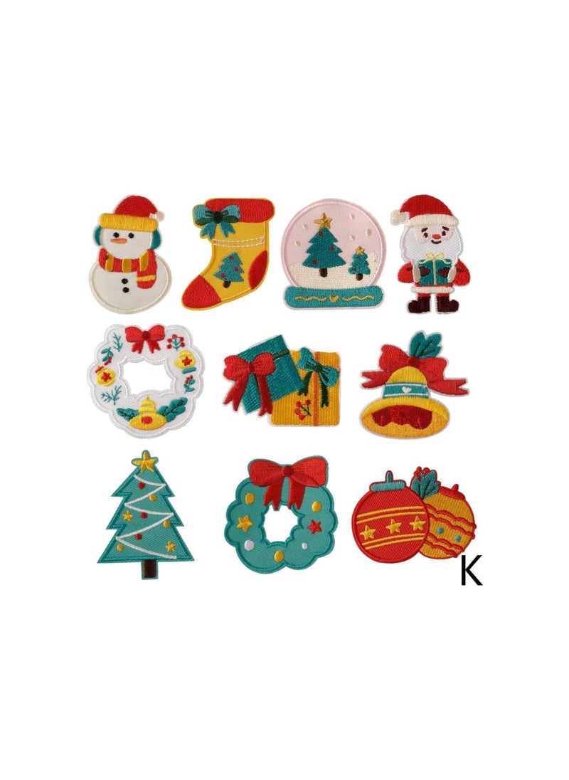 Generic - 10PCS Christmas Iron on Patches Embroidered Sew Applique Repair Patch Santa Claus Wreath Snowman DIY Crafts for Clothing Sewing T-Shirt Backpacks Hats Jeans Jackets - Image 1