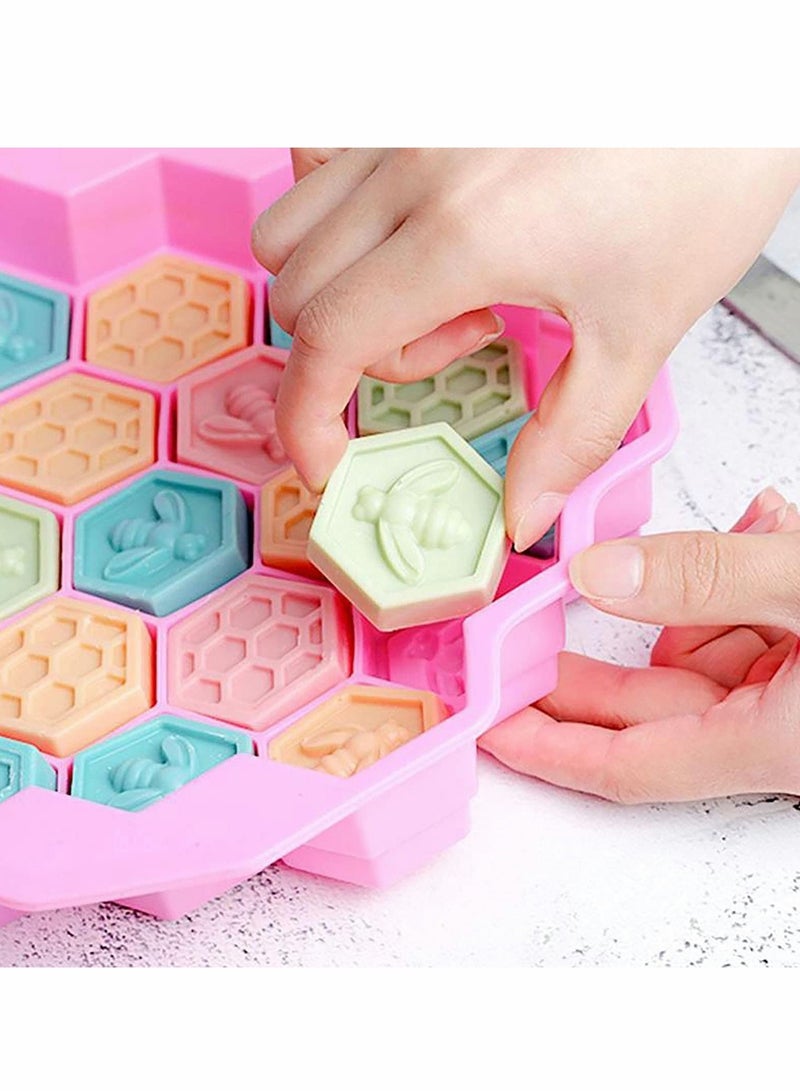 Excefore Honeycomb Silicone Cake Molds 3D, Wax Melt Moulds, Muffin Cookie Baking Pan Candy Soap Making Divided Moulds, Chocolate Biscuit Fondant Mold DIY Cake Decorating Tools(Blue and Pink, 2 Pcs,19Cavities) - Image 4