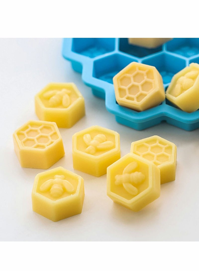 Excefore Honeycomb Silicone Cake Molds 3D, Wax Melt Moulds, Muffin Cookie Baking Pan Candy Soap Making Divided Moulds, Chocolate Biscuit Fondant Mold DIY Cake Decorating Tools(Blue and Pink, 2 Pcs,19Cavities) - Image 2