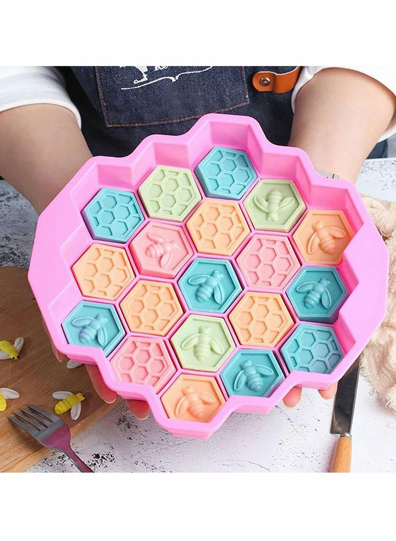 Excefore Honeycomb Silicone Cake Molds 3D, Wax Melt Moulds, Muffin Cookie Baking Pan Candy Soap Making Divided Moulds, Chocolate Biscuit Fondant Mold DIY Cake Decorating Tools(Blue and Pink, 2 Pcs,19Cavities) - Image 5