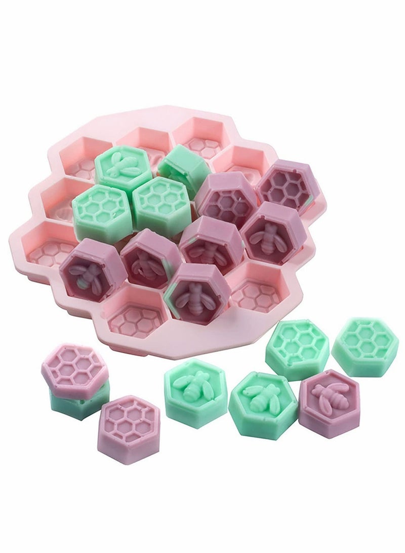Excefore Honeycomb Silicone Cake Molds 3D, Wax Melt Moulds, Muffin Cookie Baking Pan Candy Soap Making Divided Moulds, Chocolate Biscuit Fondant Mold DIY Cake Decorating Tools(Blue and Pink, 2 Pcs,19Cavities) - Image 3