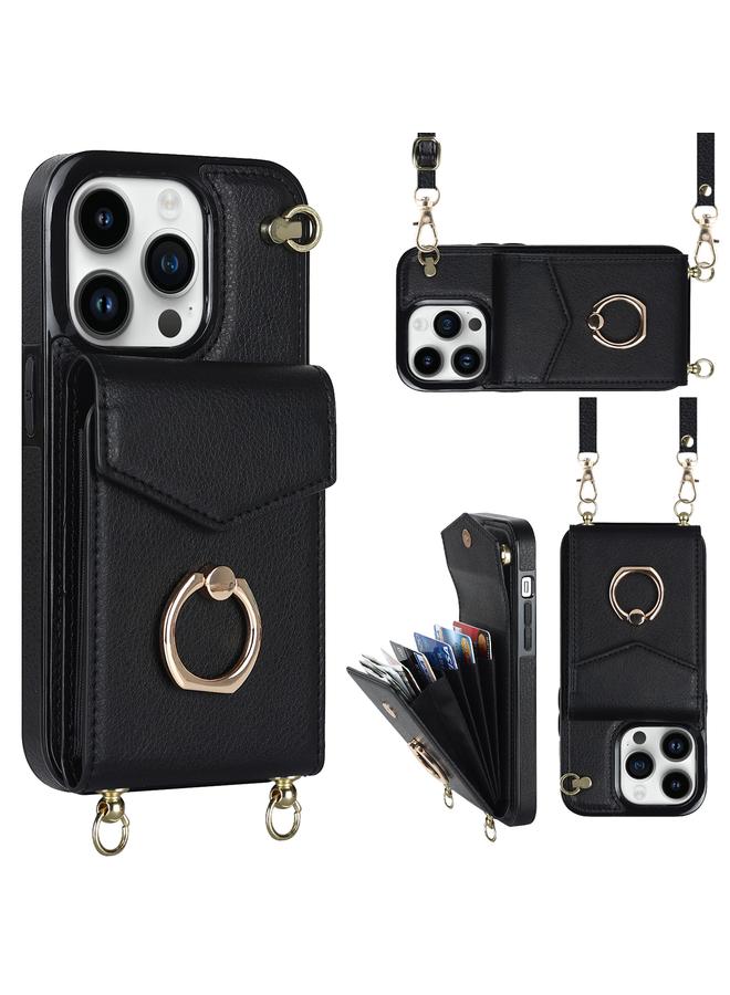 S-TOP Case For iPhone 14 Plus Ring Holder RFID Card Slot Phone Case with Long Lanyard - Image 1