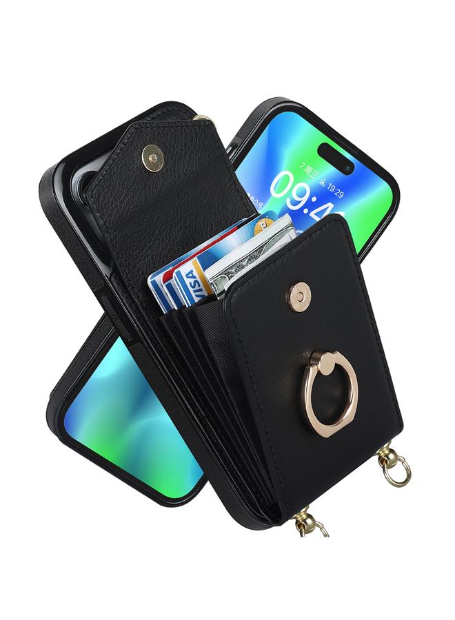 S-TOP Case For iPhone 14 Plus Ring Holder RFID Card Slot Phone Case with Long Lanyard - Image 2