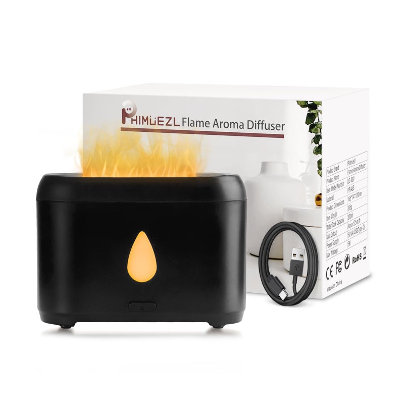 Phimuezl Flame Diffuser for Essential Oils, 200ml Ultrasonic Aroma Diffusers with Cool Mist, Aromatherapy Diffuser with Auto-Off Protection, Small Humidifier for Home,Office,Bedroom,Gift (Black) - Image 1