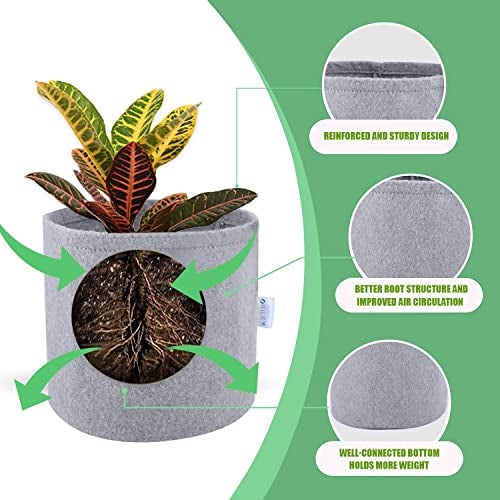 Oriley Grow Bag Heavy Duty Geo Fabric Plant Pot Lightweight Bags Ideal for Gardening Balcony Terrace (Grey, Round, 400 GSM 4 x 4 inch Pack of 2) - Image 3
