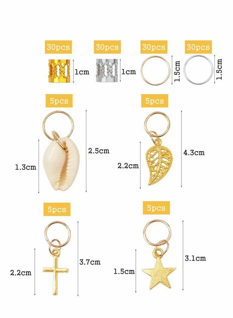 140 Pieces Hair Jewelry for Braids and Dreadlocks with Metal Beads Cuffs Rings and Shell Charms - Image 2