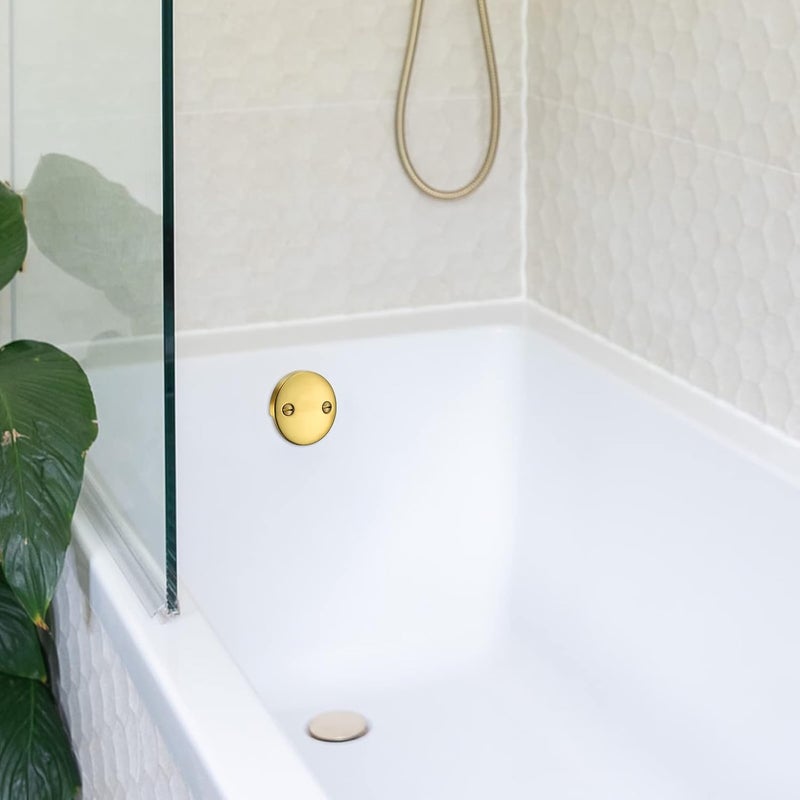 LOWCUS 2 Hole Bathtub Overflow Plate, 3-3/16 Inches Diameter, Brushed Brass - Image 2