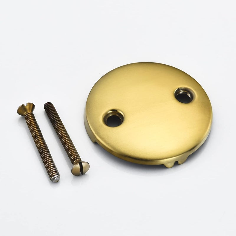 LOWCUS 2 Hole Bathtub Overflow Plate, 3-3/16 Inches Diameter, Brushed Brass - Image 3