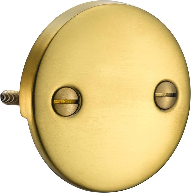 LOWCUS 2 Hole Bathtub Overflow Plate, 3-3/16 Inches Diameter, Brushed Brass - Image 1