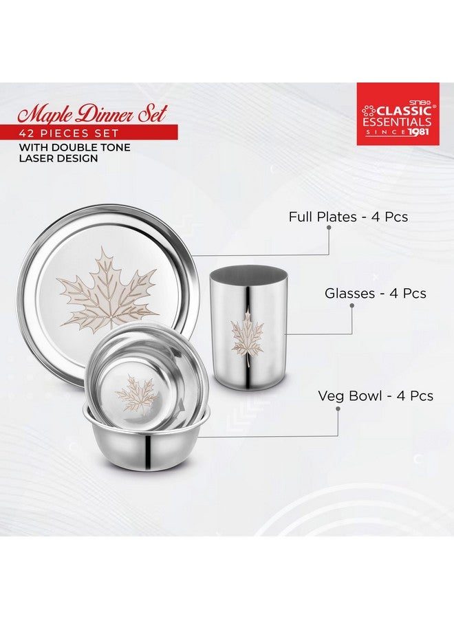 Classic Essentials Stainless Steel Dinner Set|Serves 4 People|Heavy Gauge|Kitchen Set|Permanent Laser-Maple, Set of 42 - Image 5