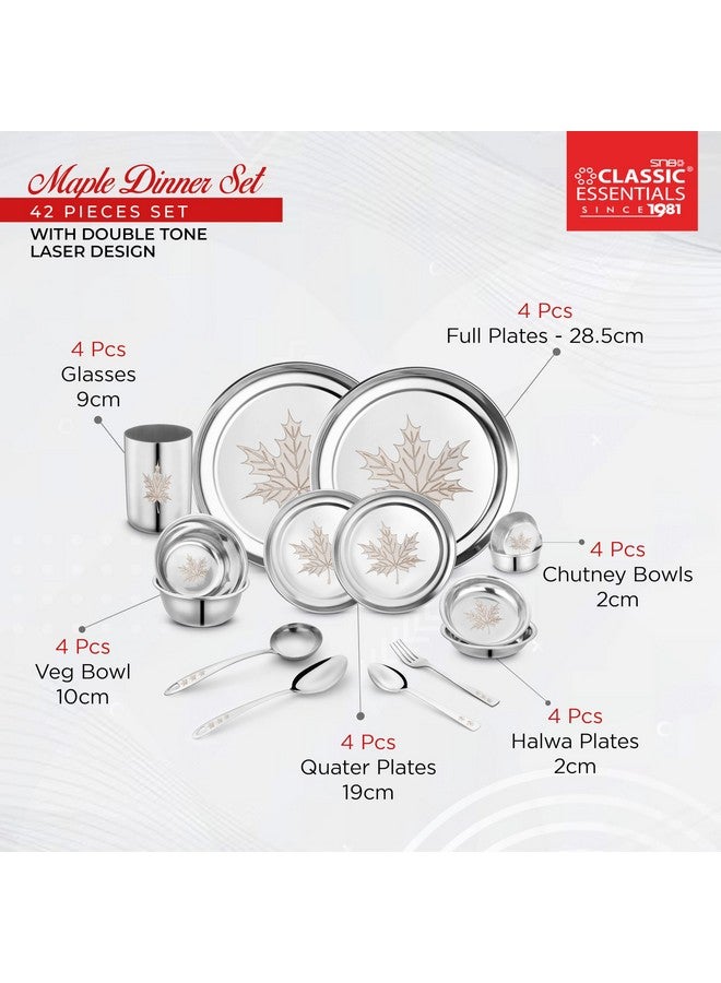Classic Essentials Stainless Steel Dinner Set|Serves 4 People|Heavy Gauge|Kitchen Set|Permanent Laser-Maple, Set of 42 - Image 4