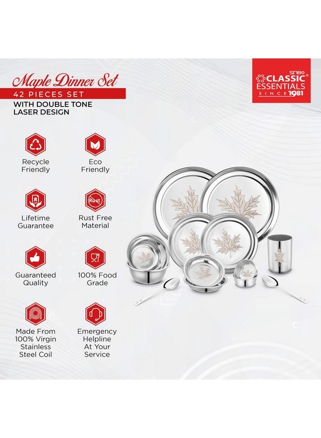 Classic Essentials Stainless Steel Dinner Set|Serves 4 People|Heavy Gauge|Kitchen Set|Permanent Laser-Maple, Set of 42 - Image 3