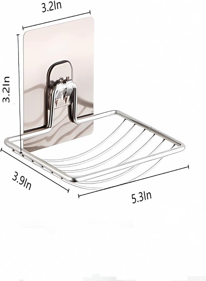 HEMIRA 3 Pcs Soap Holder Set for Bathroom & Kitchen Sink | Self Adhesive Wall Mounted Soap Dish Stand | Stainless Steel Silver Chrome Waterproof Self Draining Rack with Magic Sticker (Pack of 3) - Image 2