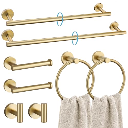 TURS Brushed Gold 8 Piece Bathroom Hardware Set SUS304 Stainless Steel 24 Inch and 20 Inch Bath Towel Bar Set Round Bathroom Accessories Kit Wall Mounted - Image 1