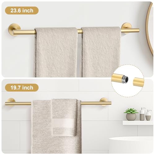 TURS Brushed Gold 8 Piece Bathroom Hardware Set SUS304 Stainless Steel 24 Inch and 20 Inch Bath Towel Bar Set Round Bathroom Accessories Kit Wall Mounted - Image 3