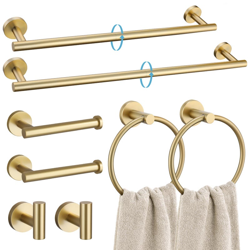 TURS Brushed Gold 8 Piece Bathroom Hardware Set SUS304 Stainless Steel 24 Inch and 20 Inch Bath Towel Bar Set Round Bathroom Accessories Kit Wall Mounted - Image 2
