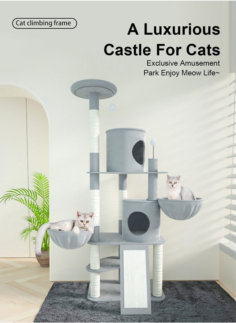 Kidle Multi-level Cat Tower Multifunctional Cat Climbing Frame All-in-One Cat Nest Cat Tree Large Sisal Toys Cat House for Play and Rest Pet Condo Cat Apartment - Image 2