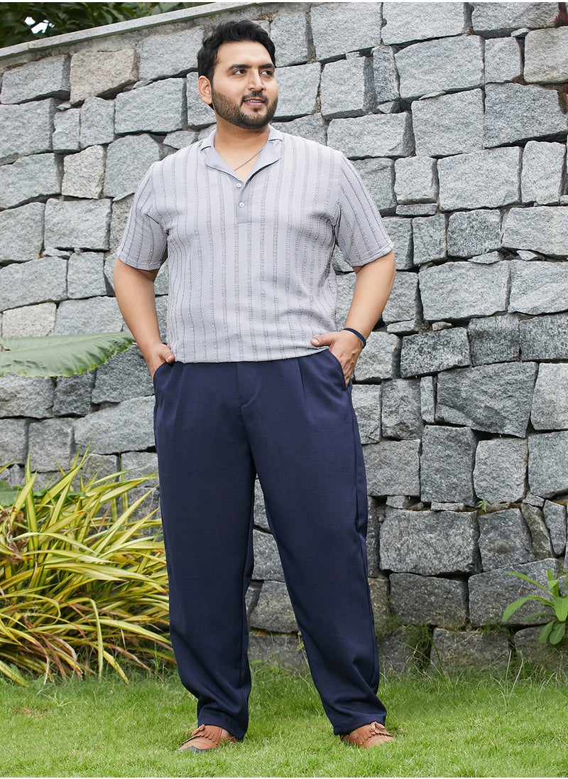 Instafab Plus Instafab Plus Men's Prussian Blue Tailored Linen-Blend Trousers For Casual Wear | Mid-Rise | Regular Fit | Drawstring Closure | Plus Size Trousers Crafted With Comfort Fit For Everyday Wear  - Image 5