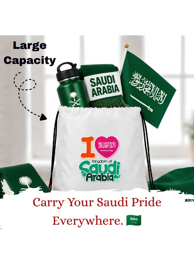 حقيبة برباط لليوم الوطني السعودي - مثالية للسفر والتسوق وصالة الألعاب الرياضية والاستخدام اليومي - حقيبة ظهر متينة وأنيقة برباط - رائعة للاحتفالات والمناسبات - Image 3