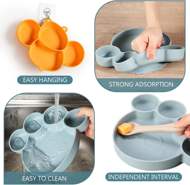 Maxdot 4 Pcs Silicone Baby Plates Toddler Suction Plates Divided Baby Dishes Cute Animal Kids Plates for Toddlers Baby Feeding Eating Supplies Microwave and Dishwasher Safe Multi ColorsCute - Image 3