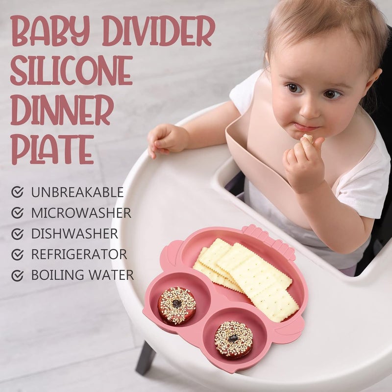 Maxdot 4 Pcs Silicone Baby Plates Toddler Suction Plates Divided Baby Dishes Cute Animal Kids Plates for Toddlers Baby Feeding Eating Supplies Microwave and Dishwasher Safe Multi ColorsCute - Image 4