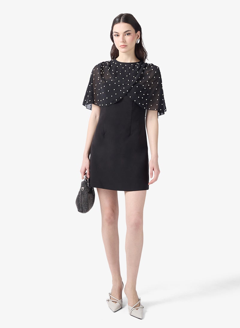 Style Cheat Mesh Detail Drape Sleeve Mini Dress - Image 5