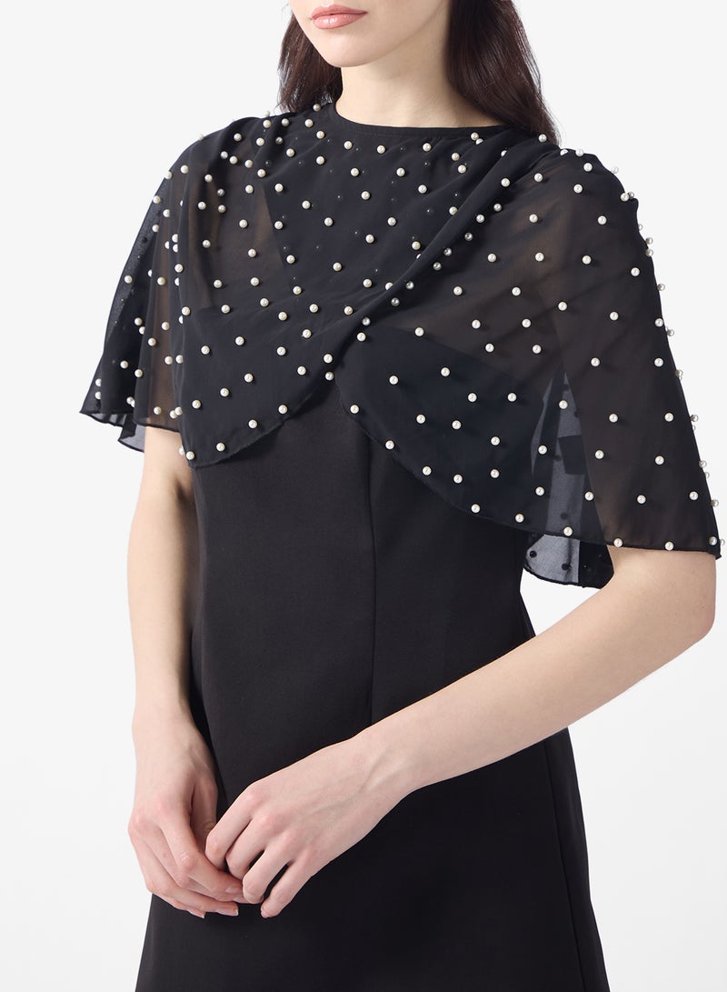 Style Cheat Mesh Detail Drape Sleeve Mini Dress - Image 3