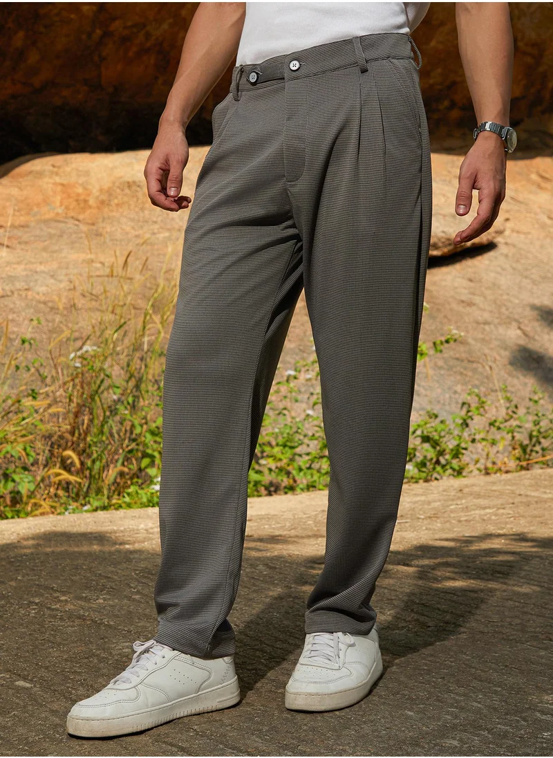 Campus Sutra Men's Ash Grey Micro-Check Chino Trousers