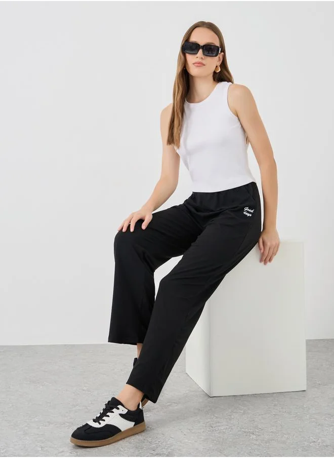 Take Two Take Two Embroidered Wide Leg Joggers